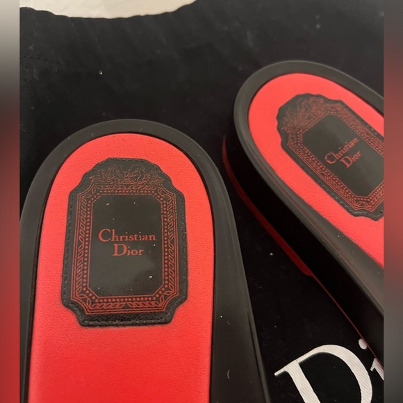 Christian Dior Red Black & White Leather Slides - Picture 5 of 8